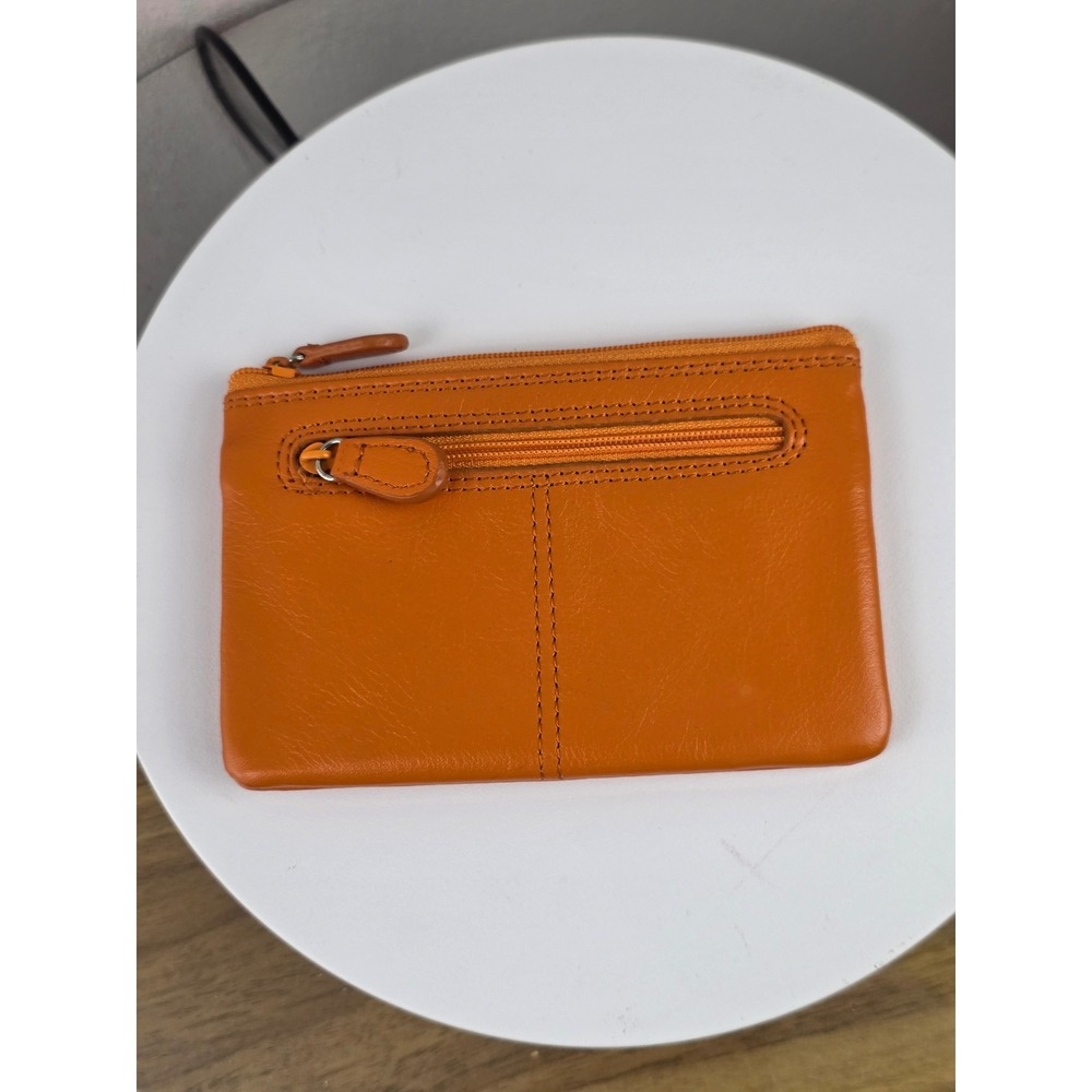 Orange Genuine Leather Coin Purse Zippered Card Holder Wallet Slim Pouch